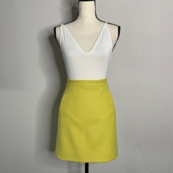J. Crew Citron Yellow Zip Pocket Wool Mini Pencil Skirt - Picture 2 of 16
